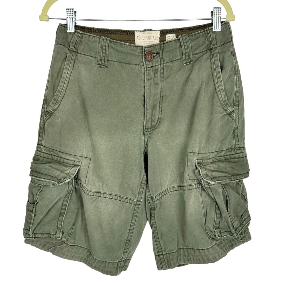 Aeropostale Safari Green Authentic Cargo Utility Distressed Cotton Shorts Sz 27